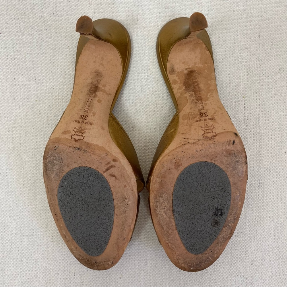 Manolo Blahnik Gold Leather Embellished Slide Sandals - Picture 8 of 9